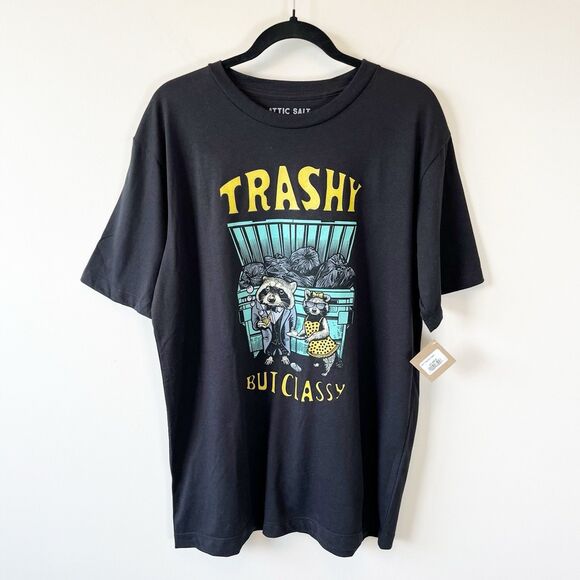Attic Salt Trashy But Classy Graphic T-Shirt Black Racoons Unisex Size Large NWT - Picture 3 of 6